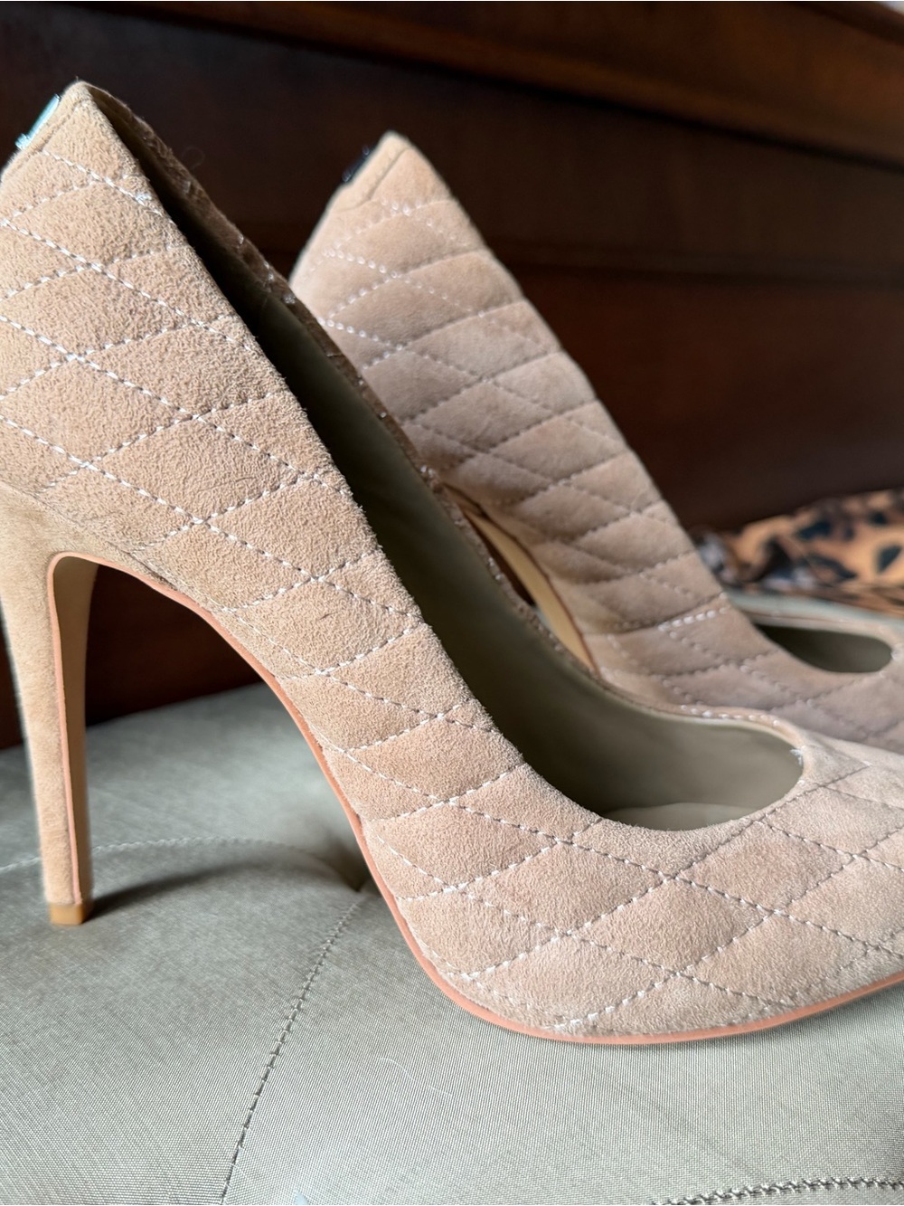 Karl Lagerfeld Quilted Beige Suede Stiletto Pumps